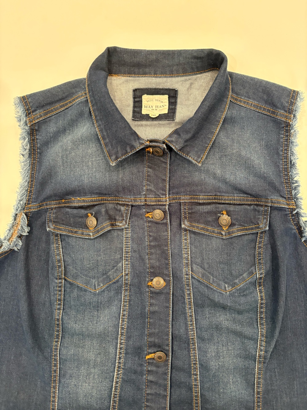 Wax Jean Blue Frayed Hem woman’s Denim Vest- 3XL -western-line dance-biker-boho